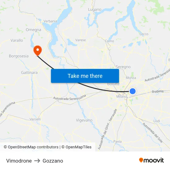 Vimodrone to Gozzano map