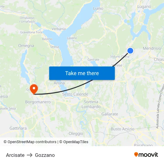 Arcisate to Gozzano map