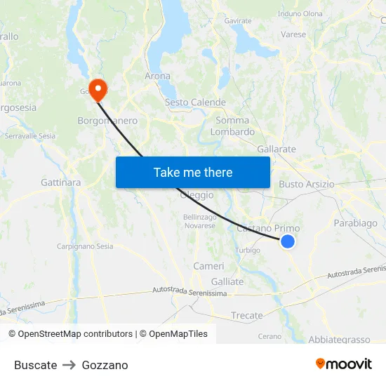 Buscate to Gozzano map