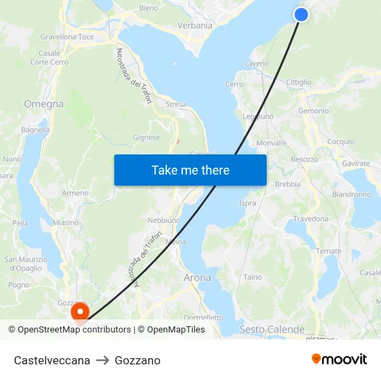 Castelveccana to Gozzano map