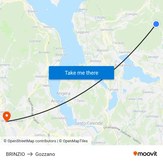 Brinzio to Gozzano map