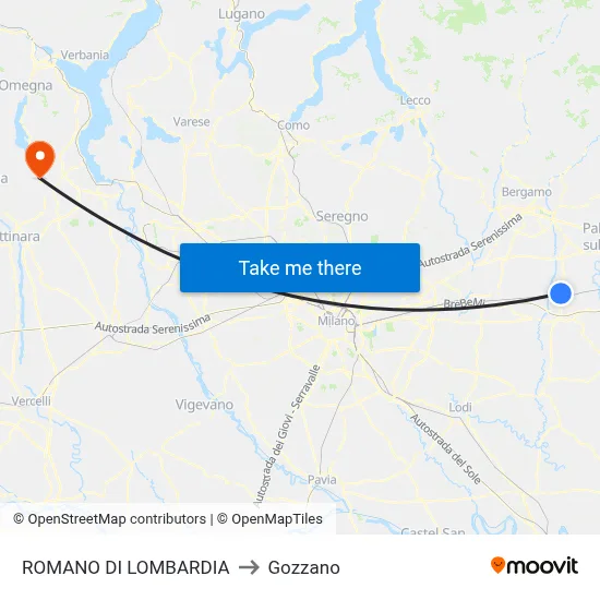 ROMANO DI LOMBARDIA to Gozzano map