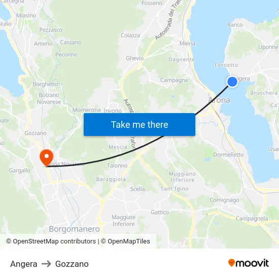 Angera to Gozzano map