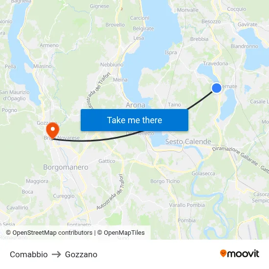Comabbio to Gozzano map