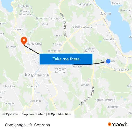 Comignago to Gozzano map