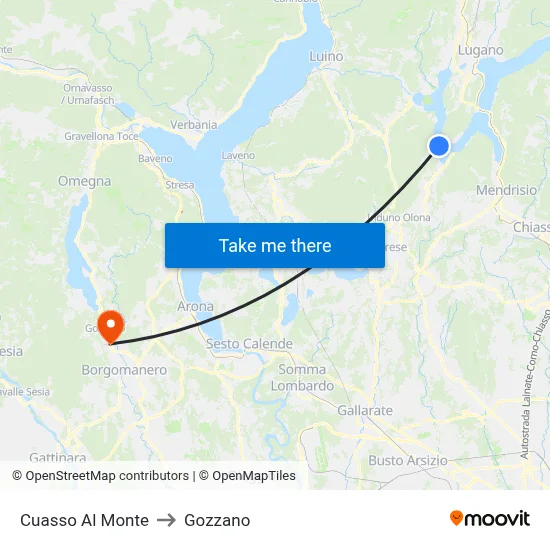 Cuasso Al Monte to Gozzano map
