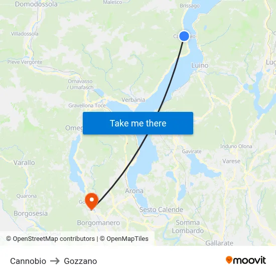 Cannobio to Gozzano map
