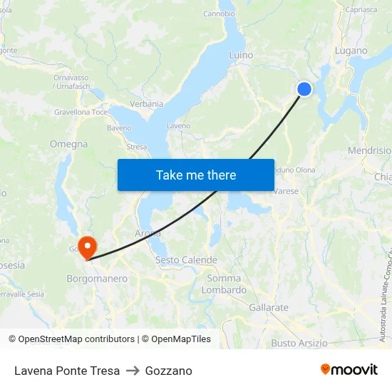 Lavena Ponte Tresa to Gozzano map