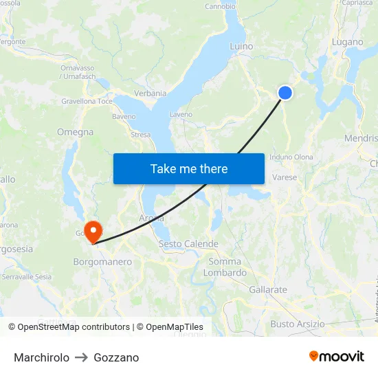 Marchirolo to Gozzano map