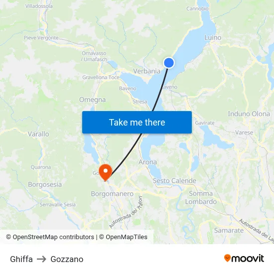 Ghiffa to Gozzano map