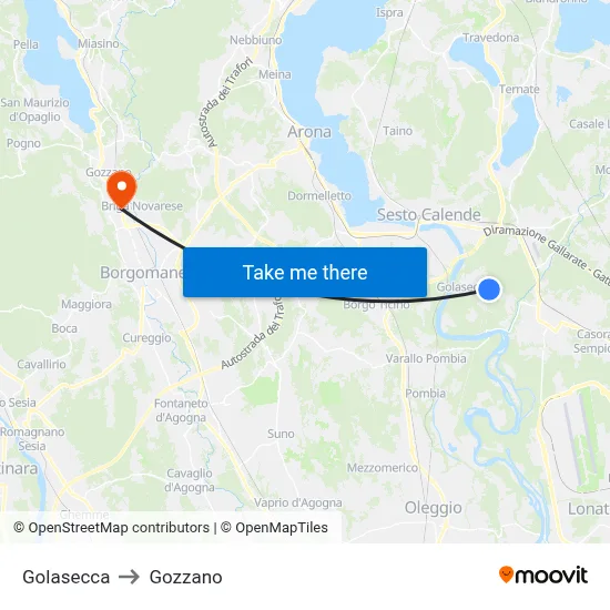Golasecca to Gozzano map
