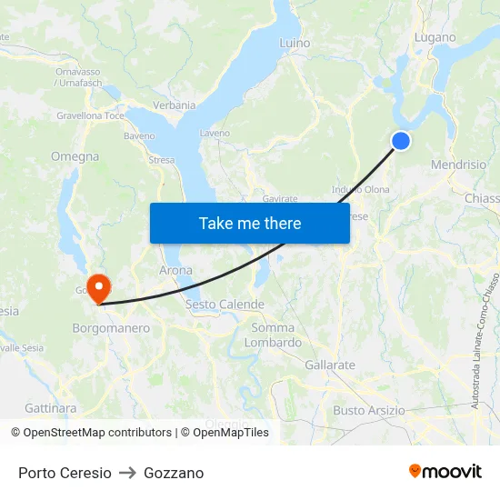 Porto Ceresio to Gozzano map