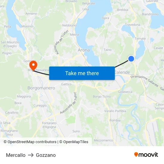 Mercallo to Gozzano map