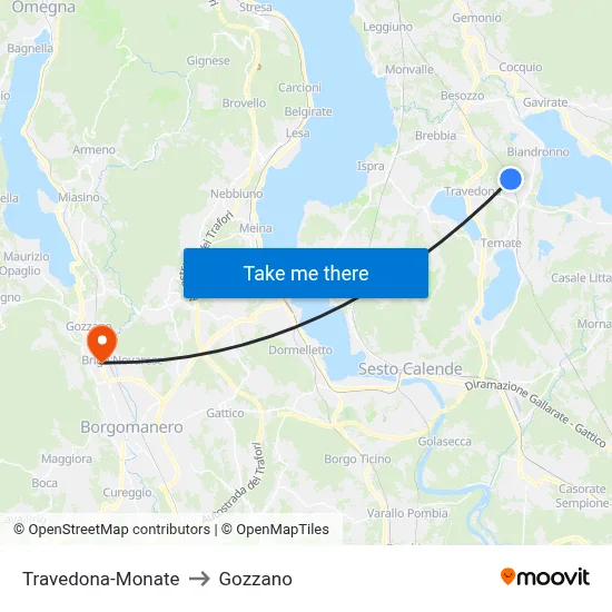 Travedona-Monate to Gozzano map