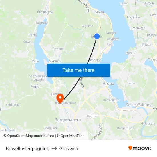 Brovello-Carpugnino to Gozzano map