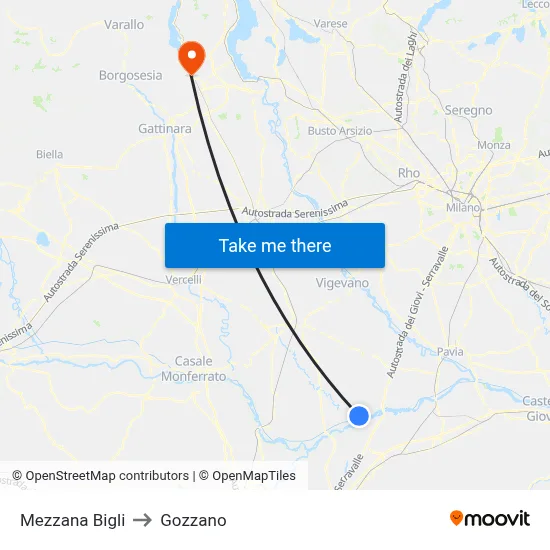 Mezzana Bigli to Gozzano map