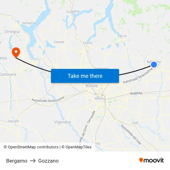 Bergamo to Gozzano map