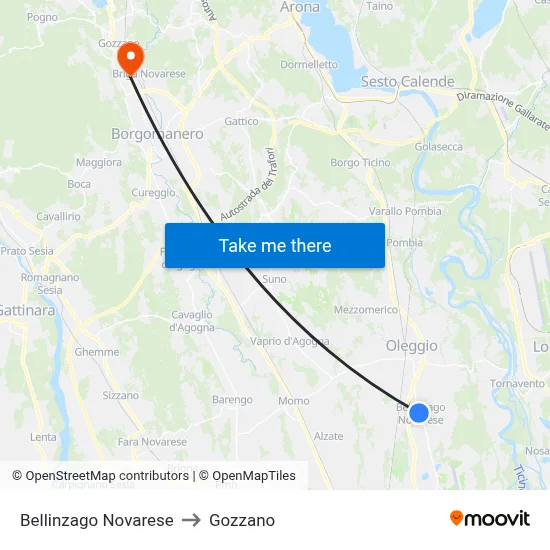 Bellinzago Novarese to Gozzano map