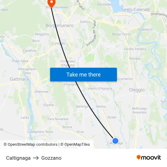 Caltignaga to Gozzano map