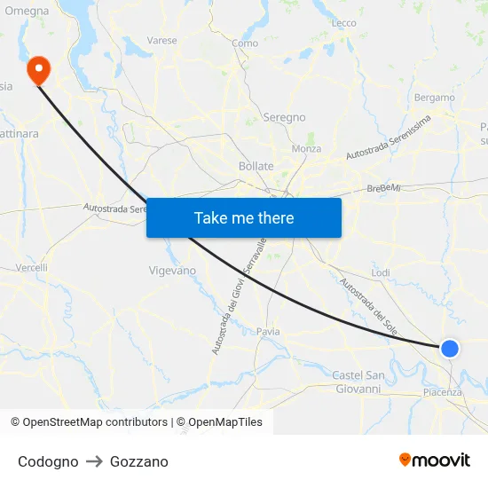 Codogno to Gozzano map
