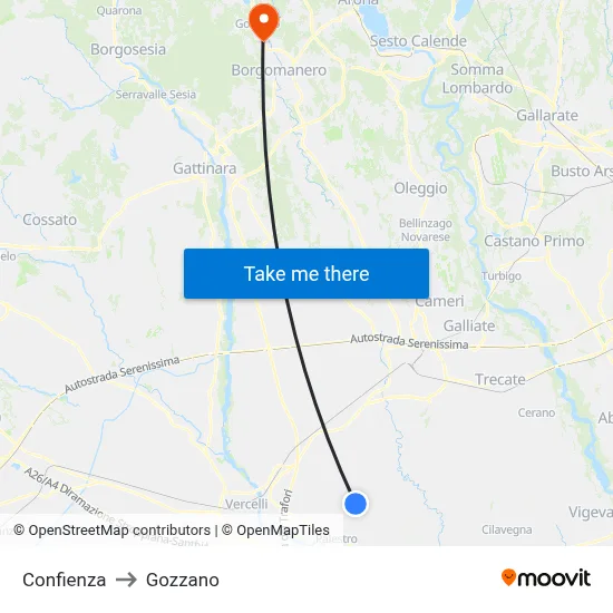 Confienza to Gozzano map