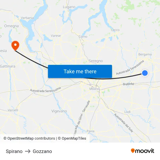 Spirano to Gozzano map