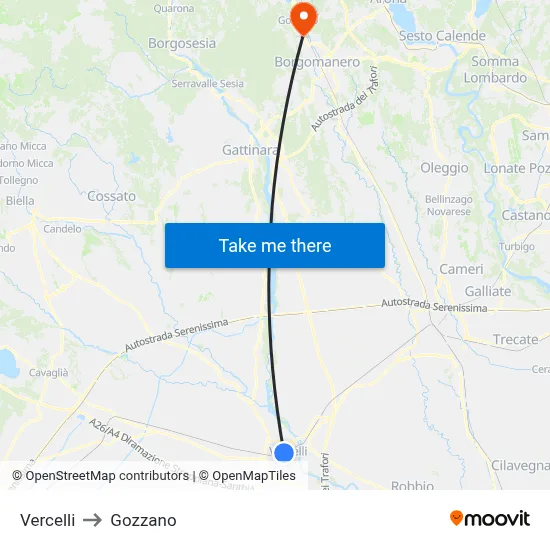 Vercelli to Gozzano map