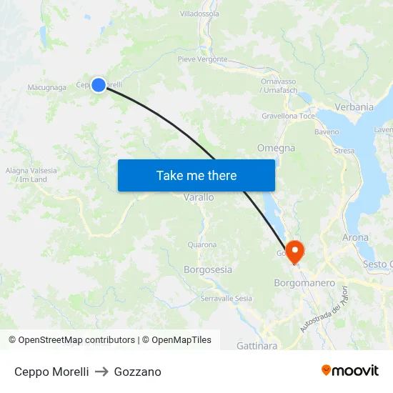 Ceppo Morelli to Gozzano map