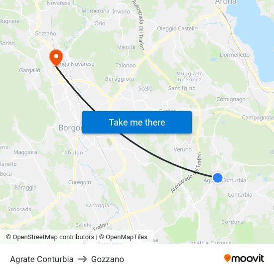 Agrate Conturbia to Gozzano map