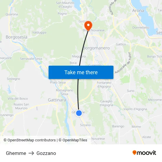 Ghemme to Gozzano map