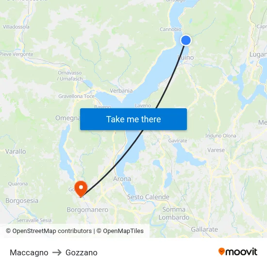 Maccagno to Gozzano map