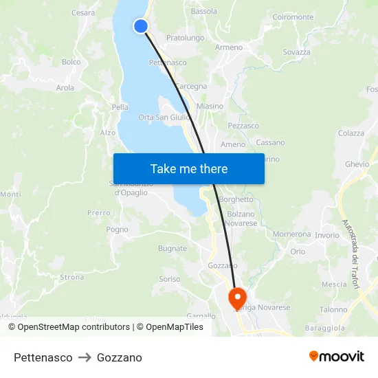 Pettenasco to Gozzano map