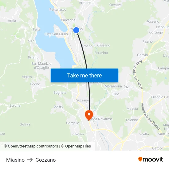 Miasino to Gozzano map
