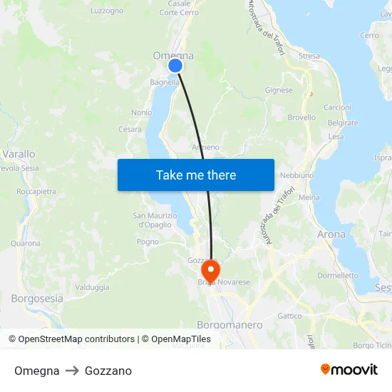 Omegna to Gozzano map