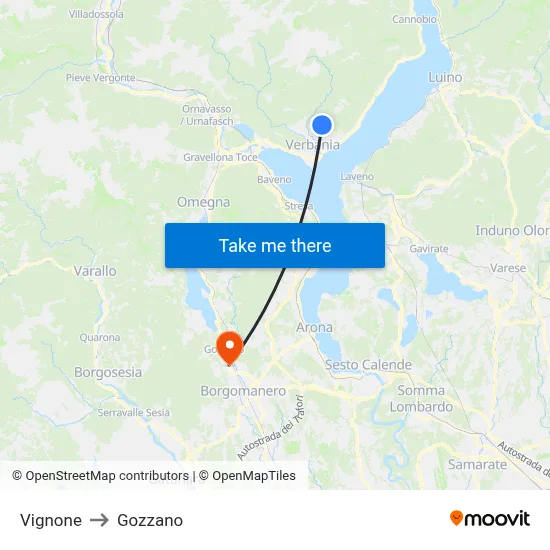 Vignone to Gozzano map