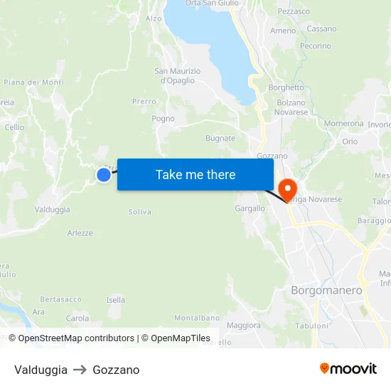 Valduggia to Gozzano map