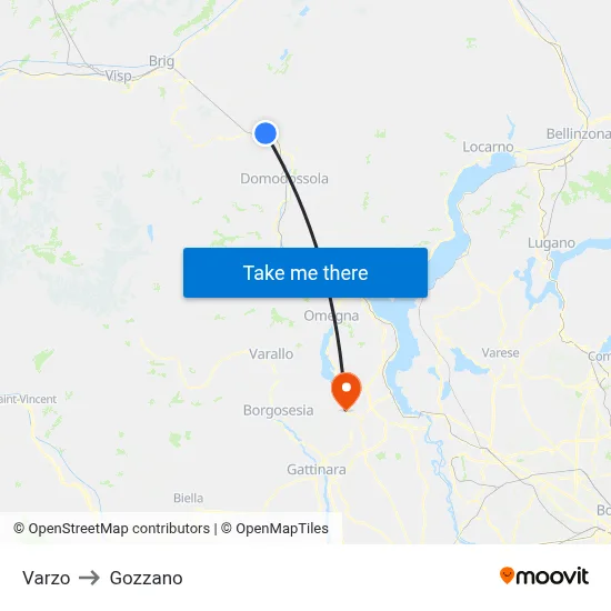 Varzo to Gozzano map