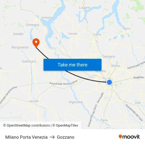 Milan Porta Venezia to Gozzano map