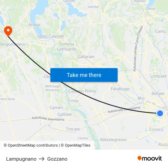 Lampugnano to Gozzano map