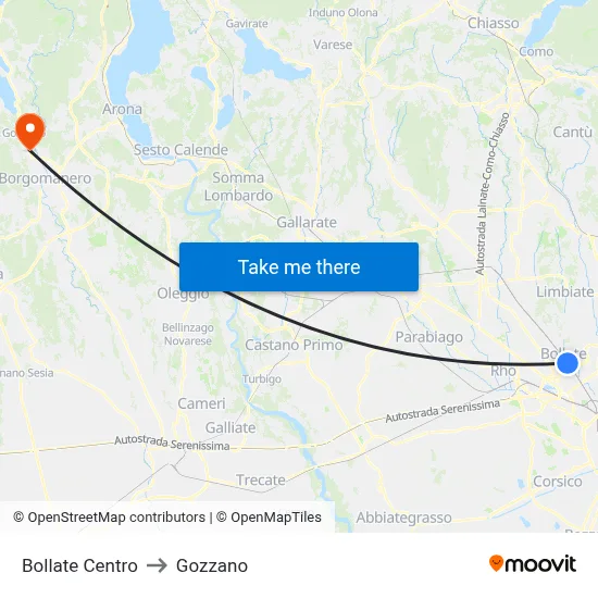 Bollate Centro to Gozzano map