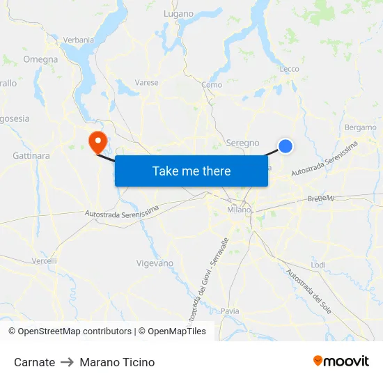 Carnate to Marano Ticino map