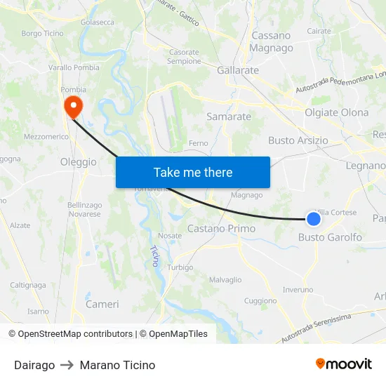 Dairago to Marano Ticino map