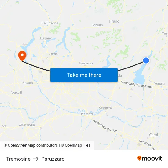 Tremosine to Paruzzaro map