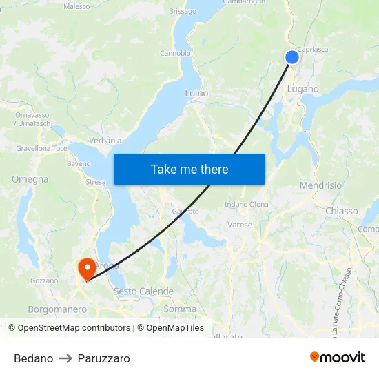 Bedano to Paruzzaro map