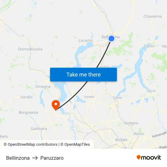 Bellinzona to Paruzzaro map