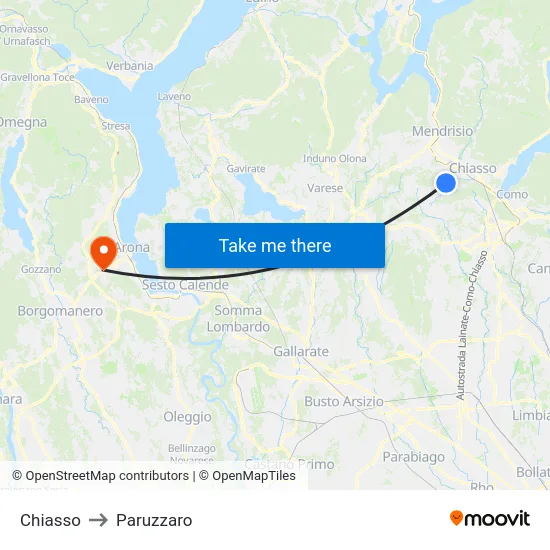 Chiasso to Paruzzaro map