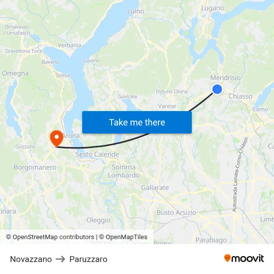 Novazzano to Paruzzaro map