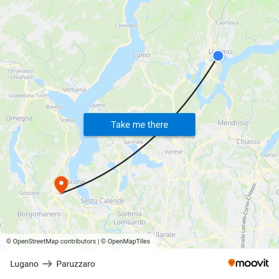 Lugano to Paruzzaro map