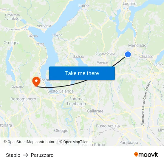 Stabio to Paruzzaro map