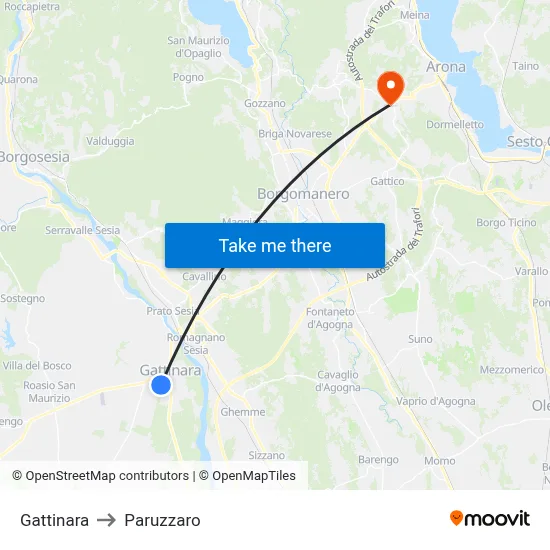Gattinara to Paruzzaro map
